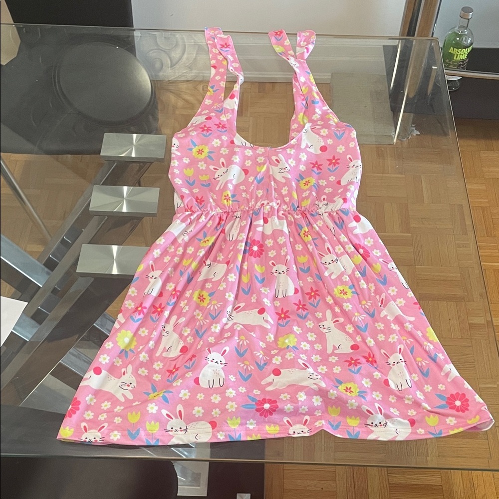 Pink Bunny and Floral Print Dress